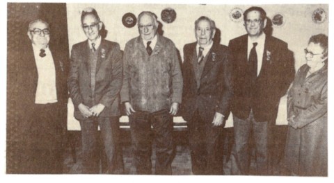 1981 (de G à D : Albert DUTRANNOIS, Henri HENNEQUIN, Odon HENNEQUIN, Amé HELLIN, Maurice BRABANT, Julia DEREPPE)